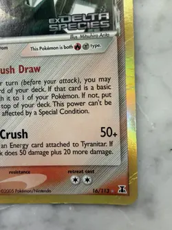 Pokemon TCG EX Delta Species Reverse Holo Stamped Tyranitar 16/113 DAMAGED - Image 5