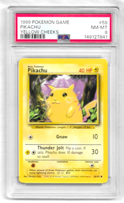 PIKACHU 1999 POKEMON BASE SET YELLOW CHEEKS COMMON CARD 58/102 - PSA NM-MT 8 - Image 1