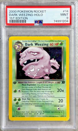 Pokemon Card 1st Ed. Dark Weezing Holo R PSA 9 Mint, Rocket Set 14/82, WOTC 2000 - Image 1