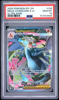 2025 POKEMON PHANTASMAL FLAMES EN ULTRA RARE #109 MEGA CHARIZARD X EX PSA 10 - Image 1