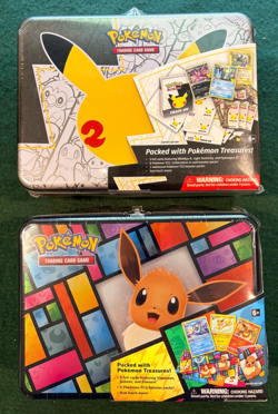 Pokemon Pikachu Celebrations & Eevee Treasure Chest Lunchbox Tin Lot (2) - READ - Image 1