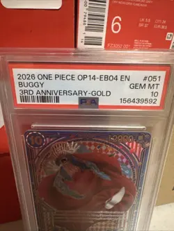 2026 OP14 EB04 #051 3rd ANNIVERSARY GOLD BUGGY PSA 10 English One Piece Eng - Image 2