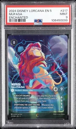 2024 DISNEY LORCANA EN 5-SHIMMERING SKIES MUFASA - RULER OF PRIDE ROCK PSA 9 - Image 1