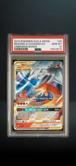 Reshiram & Charizard GX PSA 10 Holo TAG TEAM 20/214 - Image 1