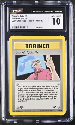 CGC 10 GEM MINT Blaine's Quiz #2 Gym Challenge 1st Edition 111/132 Pokemon Card - Image 1