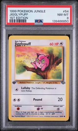 PSA Card NEAR MINT-MINT 8 1999 POKEMON JUNGLE 54 JIGGLYPUFF 1ST EDITION - Image 1
