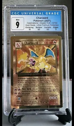 Pokemon TCG Charizard Celebrations UPC Metal Card Gold 004/102 Holo CGC 9 MINT - Image 1