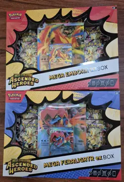 Pokemon Ascended Heroes Lot Mega Emboar ex Feraligatr ex Deluxe Pin Collection - Image 3