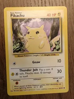Pokemon Card Base Set Pikachu 58/102 Common 1999-2000 4th Print UK Exclusive - Image 1