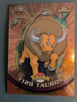 2000 Topps Chrome Pokemon Series 2 #128 Tauros card, recognizable by its distinc - Image 1