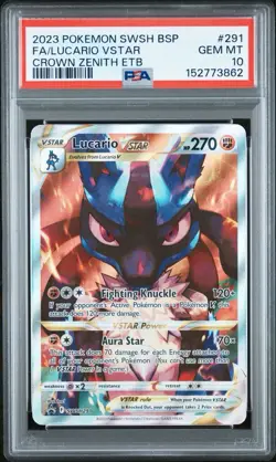 Pokemon 2023 Lucario VSTAR SWSH291 Full Art Crown Zenith ETB GEM MINT PSA 10 - Image 1