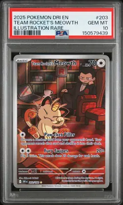 2025 POKEMON DRI EN-DESTINED RIVALS #203 TEAM ROCKET'S MEOWTH PSA 10 - Image 1