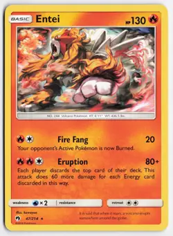 Entei 47/214 Rare Lost Thunder Pokemon Near Mint - Image 1