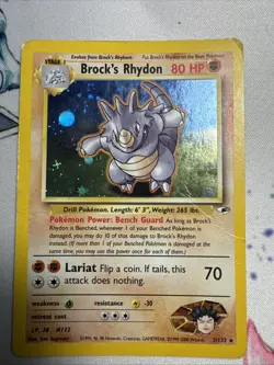 Damaged Brock's Rhydon - 2/132 - Holo Rare - Unlimited Edition Pokemon Gym Heroe - Image 1