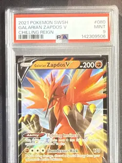 2021 POKEMON SWORD & SHIELD CHILLING REIGN #080 GALARIAN ZAPDOS V PSA 9 - Image 4