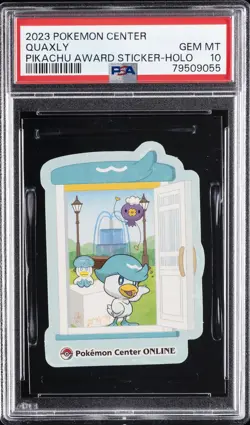 2023 POKEMON CENTER PIKACHU AWARD DELIVERY! STICKER HOLO QUAXLY PSA 10 - Image 1