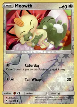 Meowth 147/214 Common Unbroken Bonds Pokemon Reverse Holo Near Mint - Image 1
