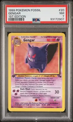 1999 POKEMON FOSSIL 1ST EDITION #20 GENGAR PSA 7 - Image 1