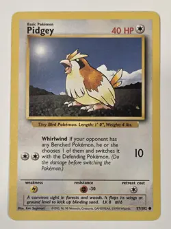 Pidgey 57/102 Common Base Set Unlimited Pokemon Near Mint NM Vintage - Image 1