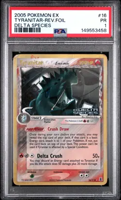 PSA 1 PR 2005 Pokemon EX Delta Species Tyranitar REVERSE Holo Foil Rare 16/113 - Image 1