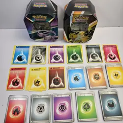 Pokemon Lot of Two Tins (Empty) & 200 Energy Cards 2016 & 2023 - Image 1