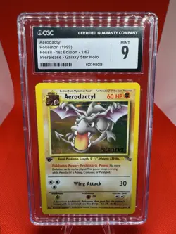 COSMOS HOLO Aerodactyl Prerelease 1/62 1st Edition Pokemon Fossil CGC 9 Stamped - Image 1