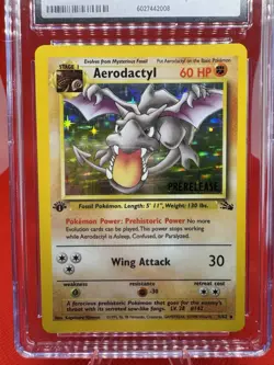 COSMOS HOLO Aerodactyl Prerelease 1/62 1st Edition Pokemon Fossil CGC 9 Stamped - Image 2