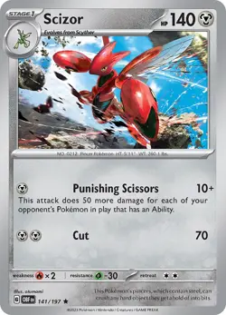 Scizor OBF 141/197 Pokemon SV03: Obsidian Flames Rare Reverse Holofoil EN NM - Image 1
