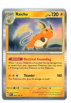 Raichu #026/165 SV Scarlet & Violet 151 Holo Rare Pokemon TCG NM - Image 1