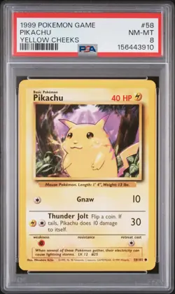1999 Pokemon Game Pikachu Yellow Cheeks PSA 8 #58 - Image 1