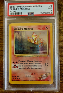 2000 Pokemon Gym Heroes – Blaine's Moltres Holo #1/132 | PSA 7 NM - Image 1