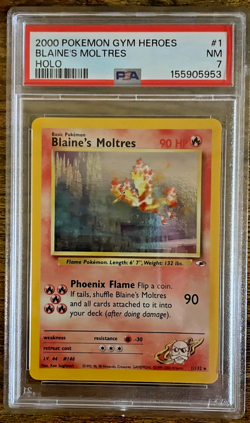 2000 Pokemon Gym Heroes – Blaine's Moltres Holo #1/132 | PSA 7 NM - Image 2