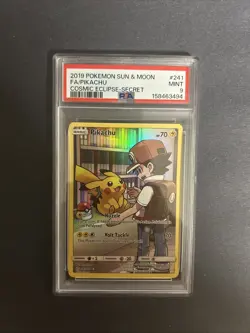 2019 Pokemon Sun & Moon Cosmic Eclipse Pikachu Full Art Secret Fa PSA 9 #241 - Image 1