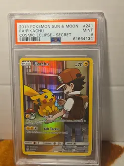 2019 POKEMON SUN & MOON COSMIC ECLIPSE SECRET #241 FULL ART/PIKACHU PSA 9 CLEAN - Image 2