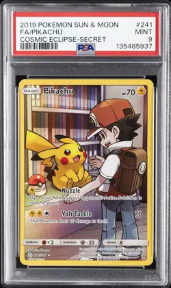 2019 POKEMON SUN & MOON COSMIC ECLIPSE SECRET #241 FULL ART/PIKACHU PSA 9 - Image 1