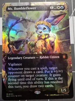 Ms. Bumbleflower Borderless Raised Foil Commander: Bloomburrow Foil MTG - Image 1