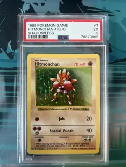 1999 Pokemon Base Set Shadowless Hitmonchan Holo PSA 5 - Image 1