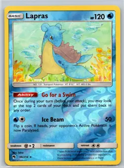 Lapras 56/214 R Lost Thunder Reverse Holo LP Pokemon - Image 1