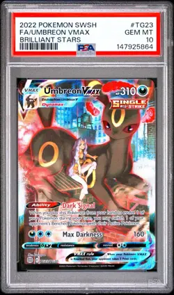 2022 POKEMON SWORD & SHIELD BRILLIANT STARS #TG23 FULL ART/UMBREON VMAX PSA 10 - Image 1