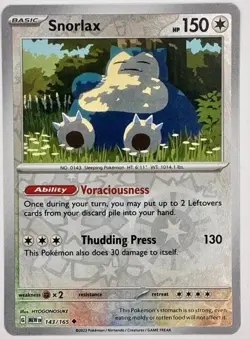 Snorlax 143/165 Uncommon 151 Pokemon Reverse Holo Near Mint - Image 1