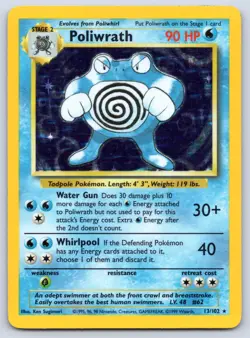 Poliwrath 13/102 Base Set Unlimited Holo Pokemon LP - Image 1