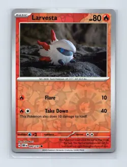 Larvesta 040/197 Common Obsidian Flames Pokemon Reverse Holo Lightly Played - Image 1