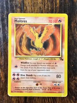 WotC Pokemon TCG Fossil Moltres 27/62 Rare Unlimited Non Holo Damaged - Image 1
