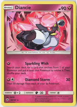 Diancie 94/147 Holo Rare Burning Shadows Pokemon Holo Lightly Played - Image 1