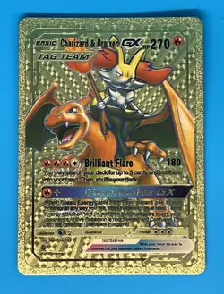 Pokemon Charizard & Braixen GX HP270 TAG TEAM Gold Foil Fan Art Card - Image 1