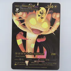Pokemon Meowth VMAX 300hp Black Vinyl Gold Foil Fan Art Collector Card TCG - Image 1