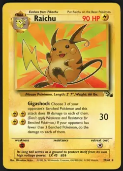 1999 Pokemon TCG Raichu #29/62 Stage 1 Rare Fossil Set WOTC - Image 1