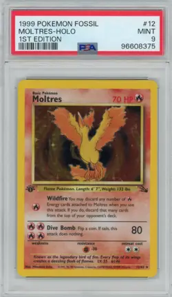 1999 Pokemon Fossil Moltres 12/62 Holo 1st Edition PSA 9 - Image 1