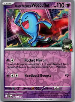 Team Rocket's Wobbuffet 082/182 Rare Destined Rivals Pokemon Reverse Holo NM - Image 1