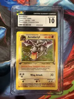 Aerodactyl Pokemon 1999 Fossil First Edition Pre-Release Cosmos Holo CGC 10 - Image 1